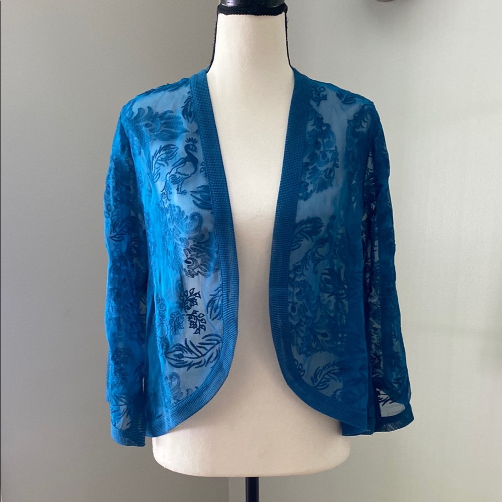 Soft Surroundings NWT bolero 100% silk jacket prancing peacock topper seaport XS